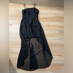 Y2K PROM - Fabuluxe Sheer Black Strappy High Low Ruffle Hem